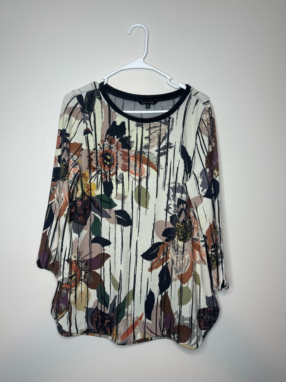 John Mark Floral Tunic Long Sleeve Size M Women’s Knit Stretch Boho Artsy